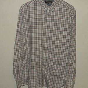 Banana Republic Luxe Flannel Slim Fit Men's Large LS Button Shirt Beige Plaid